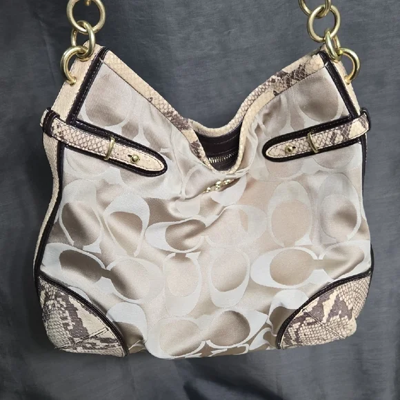 Coach Signature C's with Snakeskin Trim Shoulder Bag - Picture 13 of 15